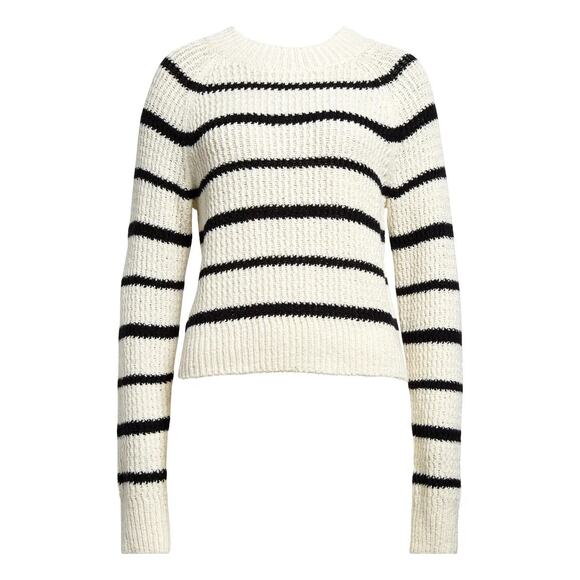 Vince Rib Stripe Crewneck Sweater Sz Small Cotton Textured Pampas Black Minimal - Picture 5 of 13